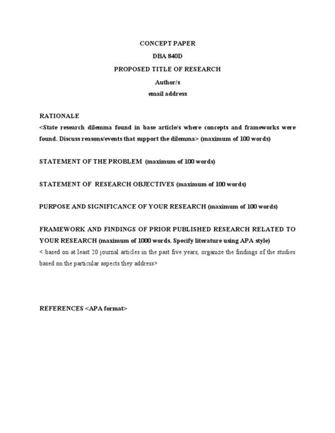 In recent years federal and state agencies have begun to encourage the use of concept papers as a way for applicants to obtain. Concept Paper Outline