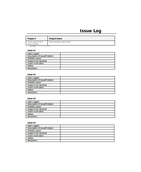 An issue log is a simple list or spreadsheet that helps managers track the issues that arise in a project and prioritize a response to them. Log Template - 10+ Free Word, Excel, PDF Documents ...