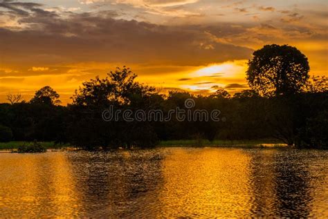 Beautiful Sunset Landscape Overlooking The River And The Amazon Jungle