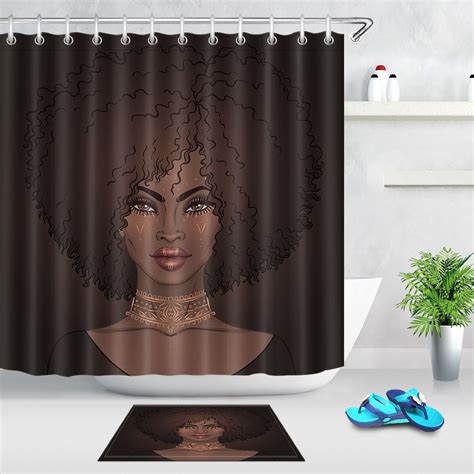 Waterproof Fabric Shower Curtain Hooks African American Pretty Girl Black Woman Ebay African