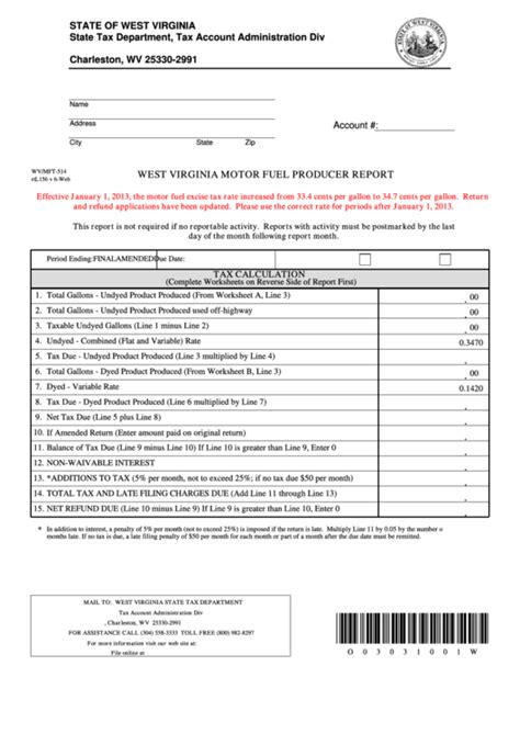 Fillable Form Wvmft 514 West Virginia Motor Fuel Producer Report