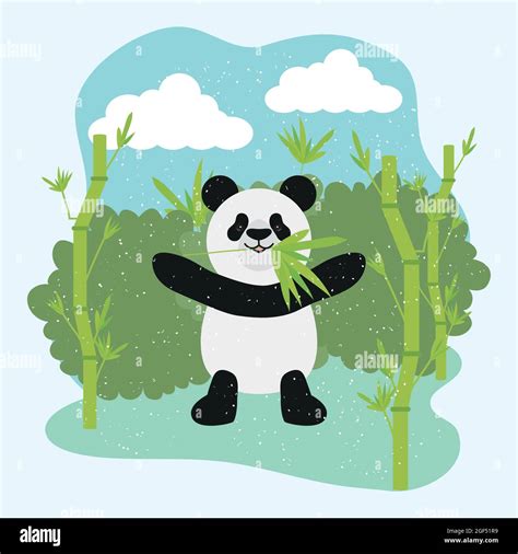 Cute Panda Bear And Bamboos Illustration Stock Vector Image And Art Alamy