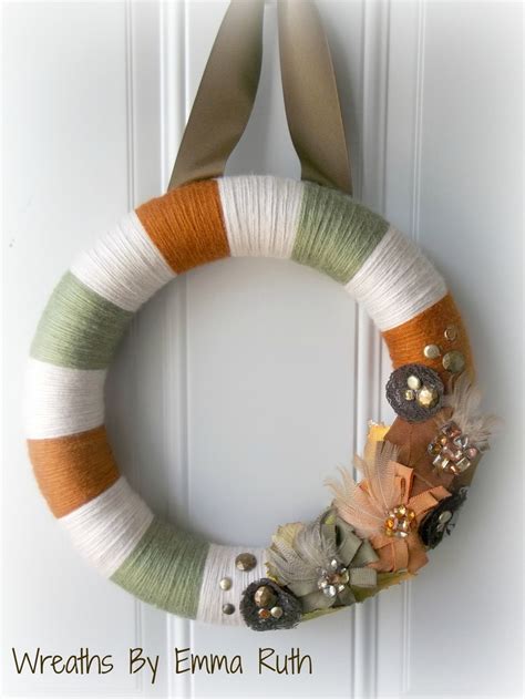 Rustic Fall Yarn Wreath With Lots Of Flowers And Bling In Etsy Fall