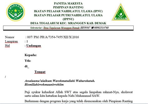 Untuk permohonan pengesahan pada pc ipnu harus ada tembusan kepada mwc. Contoh Surat Undangan Ipnu Ippnu Pdf - Sample Surat Undangan
