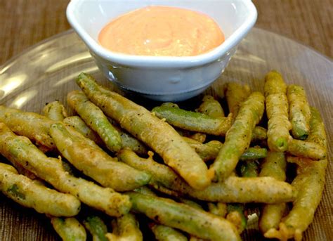 Recipes like tomato, mozzarella, peach & prosciutto caprese skewers and whipped feta dip with roasted red peppers are healthy. Fried Green Beans with Spicy Dipping Sauce