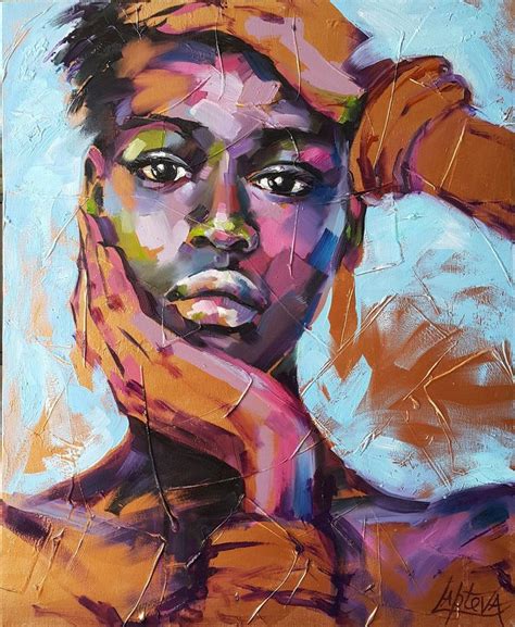Abstract Portrait Of A Young African Girl Female Face Original Oil