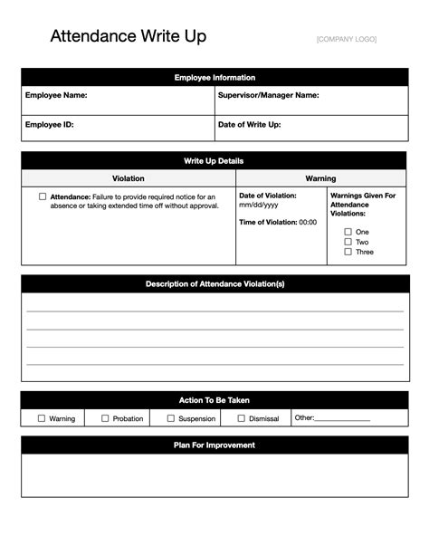Printable Employee Write Up Form Templates Fillab Vrogue Co