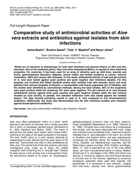 PDF Comparative Study Of Antimicrobial Activities Of Aloe Vera