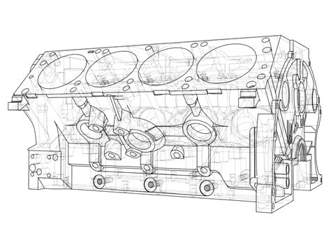 Engine Block Sketch Vector Rendering Of 3d Modern Engineering Plan