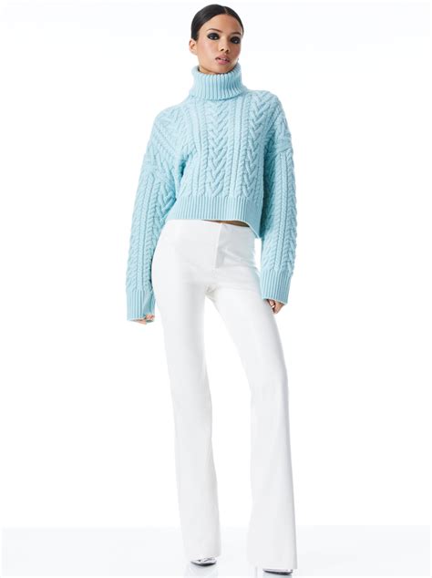 Nance Wide Sleeve Cable Knit Turtleneck In Julep Alice And Olivia