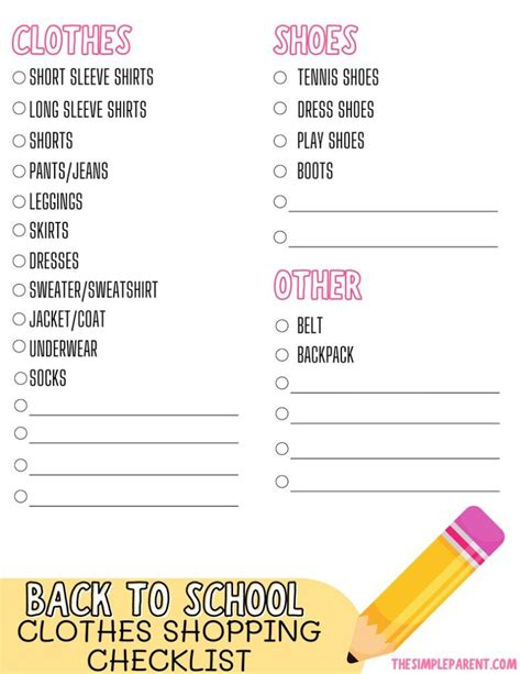 Back To School Shopping List Printable