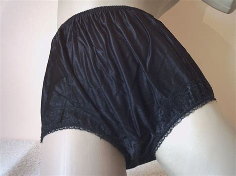 Sissy Vintage Full Cut Pinup Panties Black Nylon Frilly Knickers Os 50
