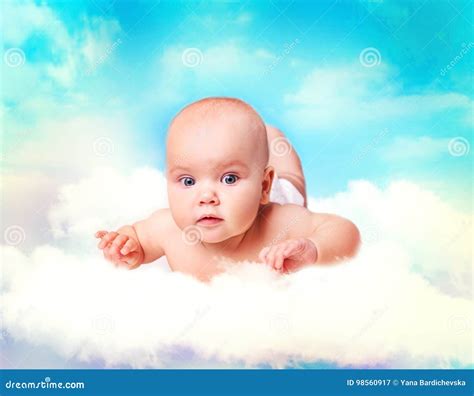 Baby In Heaven Infant Over Sky Stock Image Image Of Airlines Happiness