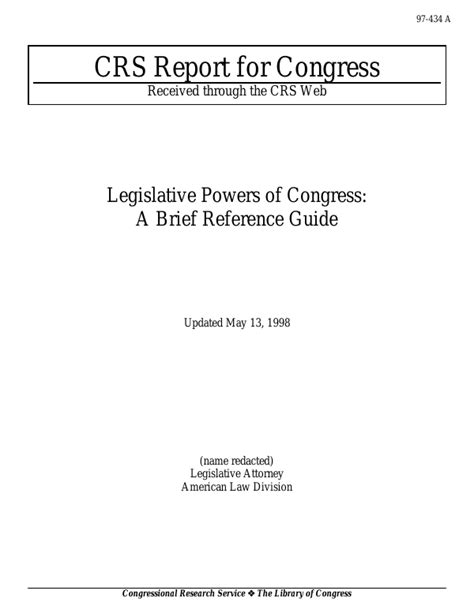 Legislative Powers Of Congress A Brief Reference Guide
