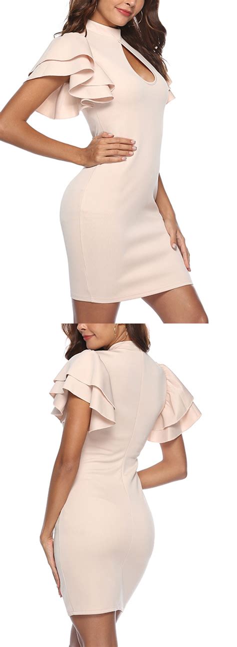Apricot Flounce Sleeve Bodycon Dress Bodycon Dress Online