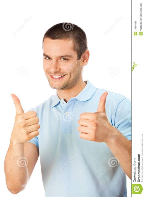 Man With Thumbs Up Gesture Isolated On White Sponsored Ad Advertisement Thumbs