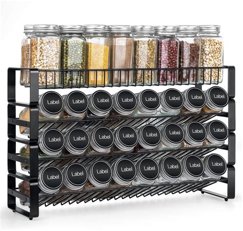 Talented Kitchen Spice Racks With 24 Glass Spice Jars And 2