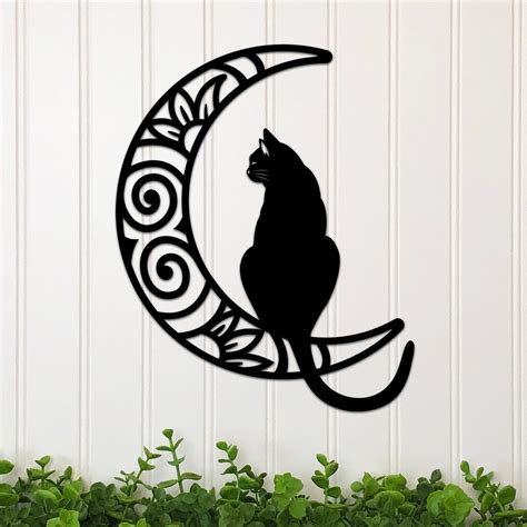 Cat And Moon Metal Wall Art Cat Lover Wall Decor Cat Lover Etsy Metal Wall Art Whimsical