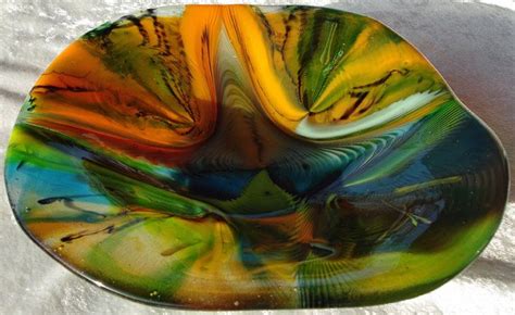 Yellow Blue And Green Fused Glass Tie Dye Bowl By Amusinglass Fused Glass Plates Bowls Fused