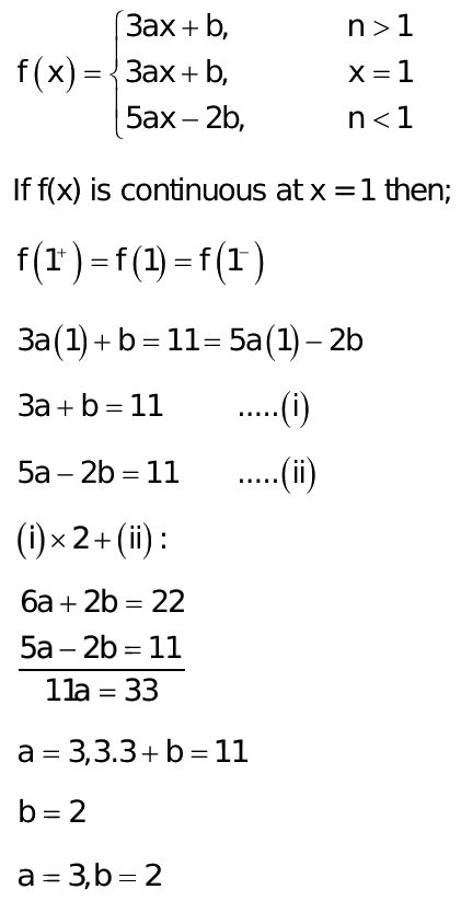 The Function Fx Is Given By Fx 3ax B If X 1 11 If X1 5ax 2b If X