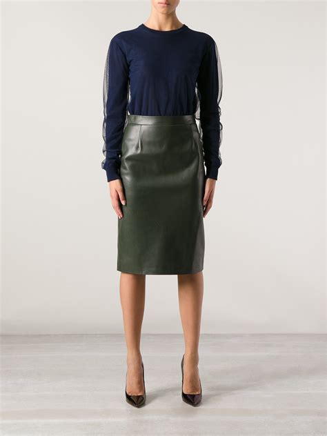 Gucci Gucci Leather Pencil Skirt In Green Lyst