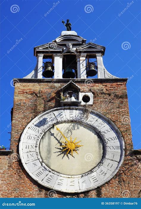 Clock On The Church Of San Giacomo Di Rialto In Venice Italy Stock