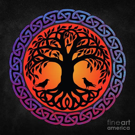 Viking Yggdrasil World Tree With Ravens Huginn Muninn Painting By Tina