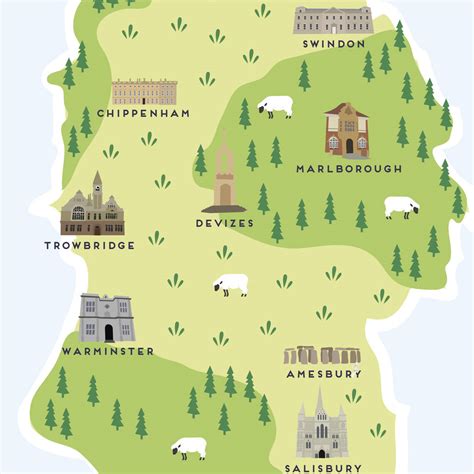 Map Of Wiltshire Print By Pepper Pot Studios