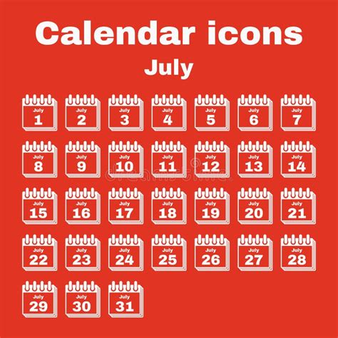 The Calendar Icon July Symbol Stock Vector Illustration Of Date