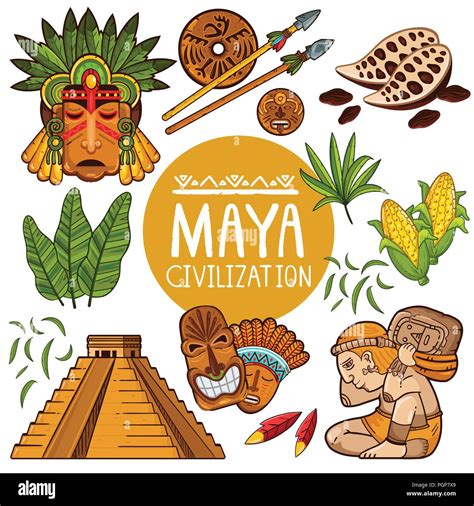 Conjunto De Iconos Para La Antigua Cultura Maya Imagen Vector De Stock