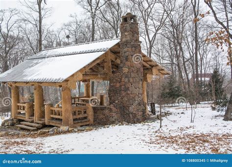 Wooden Patio Shelter With Fireplace Stock Image Image Of Country