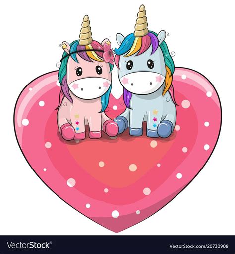 Two Cute Cartoon Unicorns Are Sitting On A Heart Download A Free
