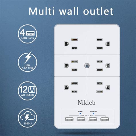 Multi Plug Outlet Surge Protector Nikleb 12 Electrical Outlet Extender