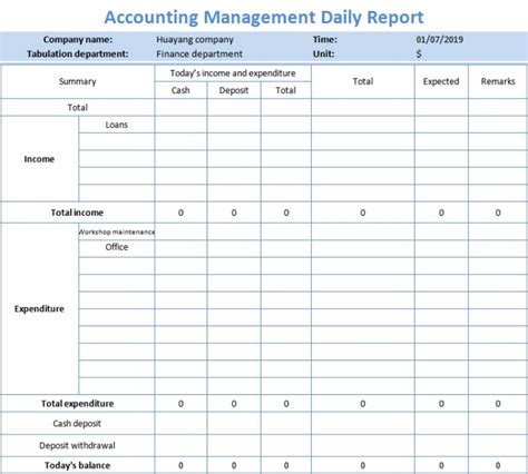 Excel Of Accounting Management Daily Reportxlsx Wps Free Templates