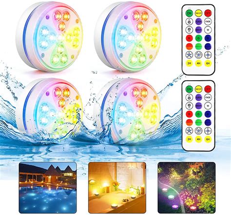 Toodour Swimming Pool Lights 4 Pack Submersible Led Lights With Remote