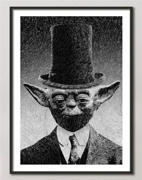 Yoda Print Star Wars Art Yoda Portrait Poster Black Ink Yoda Art Art