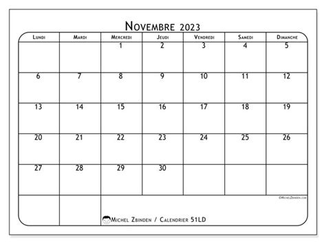 Calendrier Novembre 2023 à Imprimer “44ld” Michel Zbinden Mc