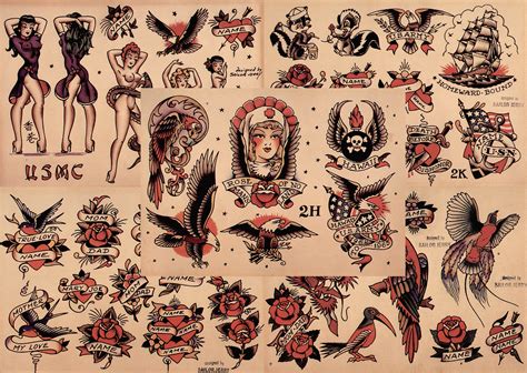 Sailor Jerry Traditional Vintage Style Tattoo Flash Sheets 11x14 Old
