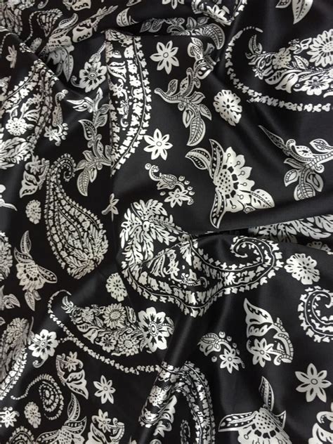 Paisley Floral Print Faux Silk Satin Fabric 48w Black Etsy