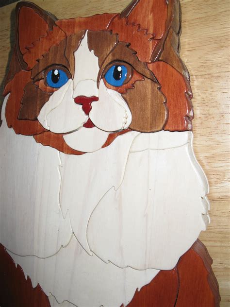 Handcrafted Cat Wood Intarsiasegmentation