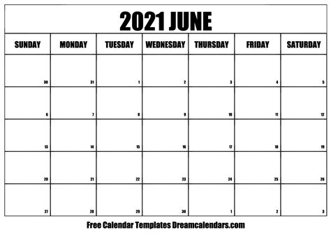 June 2021 Calendar Free Printable With Holidays And Observances