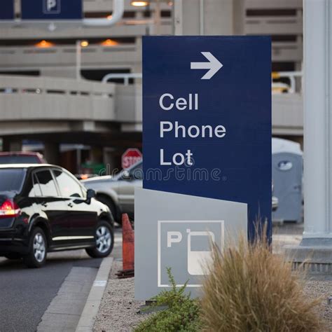 Cell Phone Parking Lot Sign At A Busy Airport Stock Photo Image Of Outdoors Busy