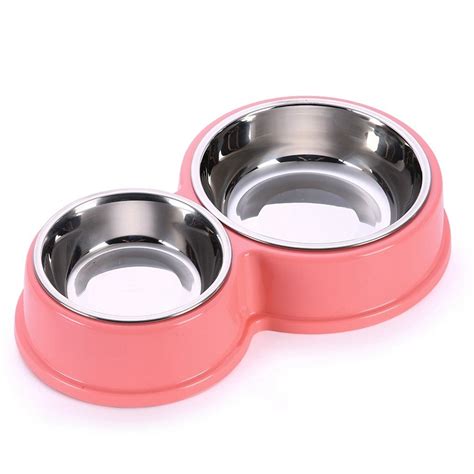 Pet Products Dog Bowl Double Stainless Steel Pet Feeder Plastic Puppy