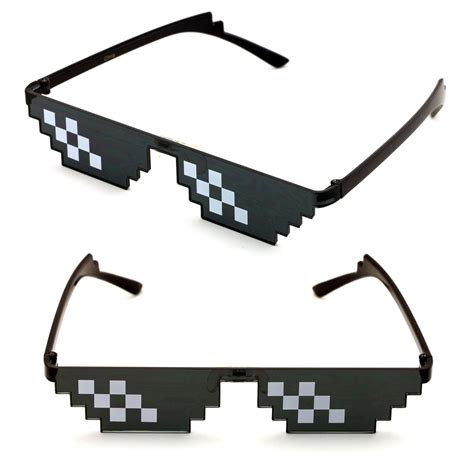 2 Pairs Black Novelty Rimless Thug Life Meme Sunglasses 8 Bit Pixel