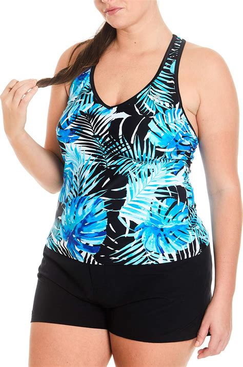 Zeroxposur Women S Plus Size Tankini Swimsuits Racerback Top Full Coverage Action Shorts With