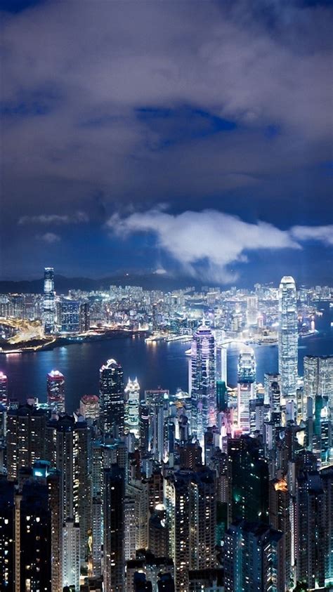 Hong Kong China Night Metropolis Skyscrapers Lights Iphone 8 Wallpapers