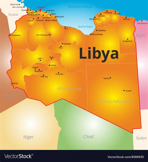 Color Map Of Libya Country Royalty Free Vector Image