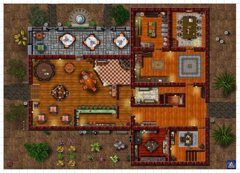Medieval fantasy mansion, floor plan by william mcausland, rpg art, bookcovers, concept art, ink, warriors, wizards, dungeon portals and more. Image result for tavern floor plan | Tabletop rpg maps ...