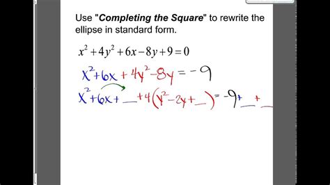 Rewrite the equation with the sides flipped. 9-2: Ellipse into standard form from equation - YouTube