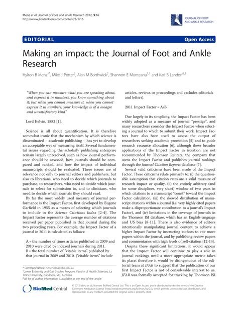 Pdf Making An Impact The Journal Of Foot And Ankle Research